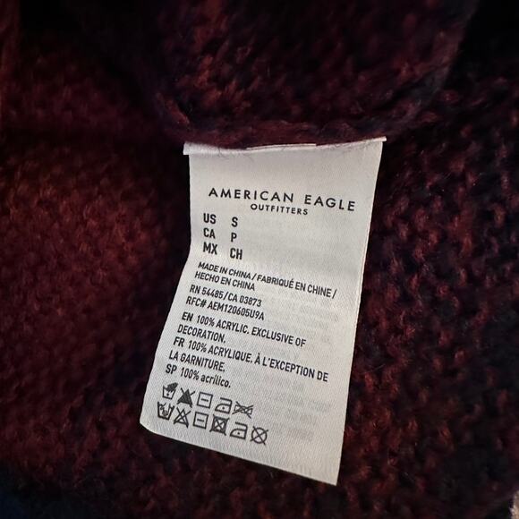 american eagle fuzzy sweater block tan red and blue stripes women small - Picture 7 of 8